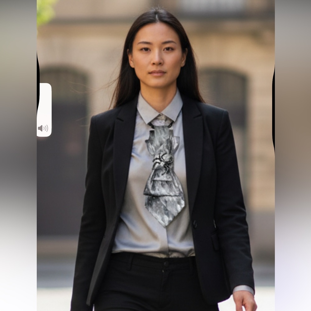 “Dainty Dapper” Black Silvery Patterned Necktie N… - image 1